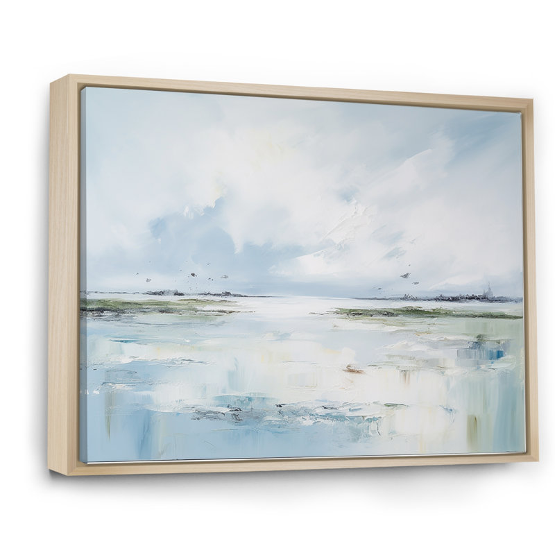Doux couleur plage horizon - plage et océan art mural salon, Cadre naturel flottant, H 30 po x l 40 po x P 1,5 po