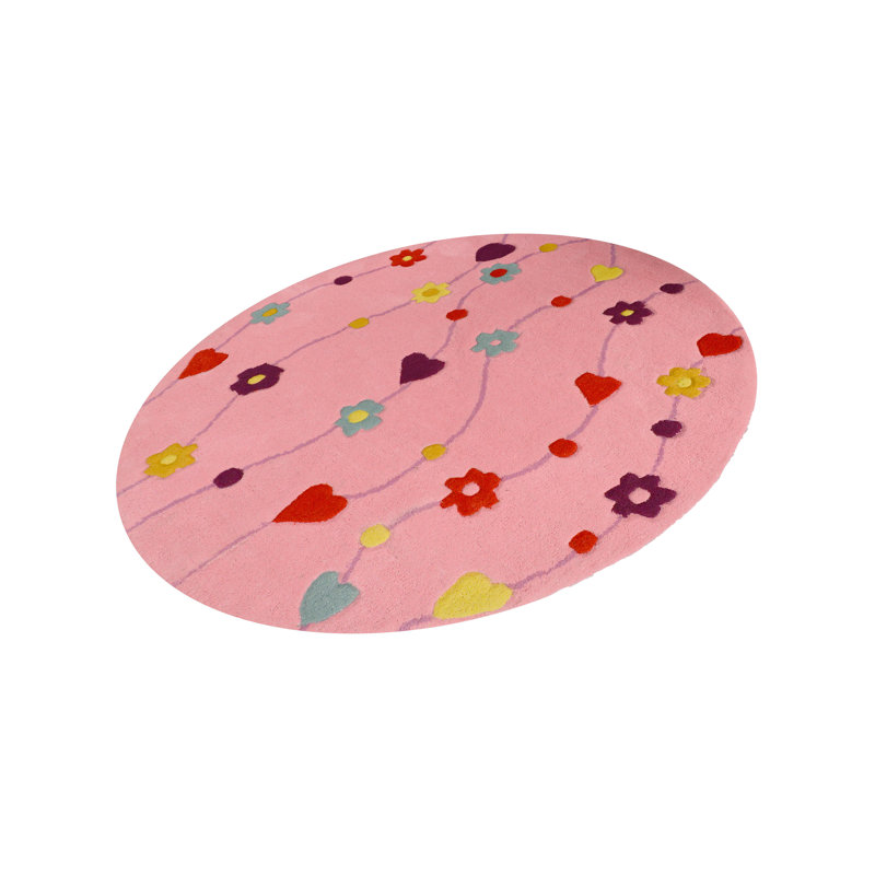 Round Kids Flowers Floral Wool Area Rug, Round 100cm