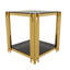 Ensemble de 3 tables basses rectangulaires modernes - 1 table basse et 2 tables de bout avec plateau en verre et tablette inférieure-129222901-129222903