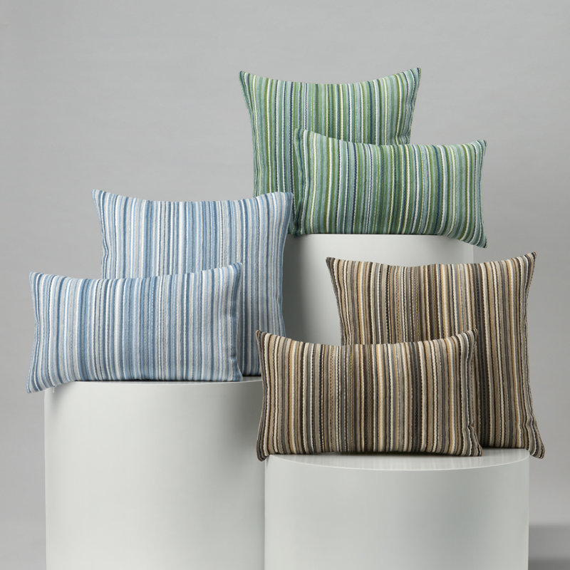Lush Velvet Earth Woven Accent Pillow Cover & Insert, Square 20", White/Blue Striped