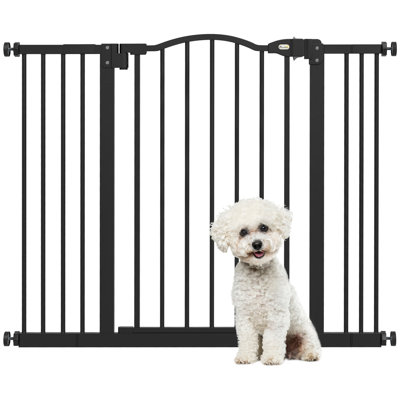 Pet Gate with Door Pressure Fit Dog Gate for Stairs, Black