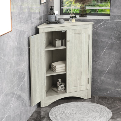 Oak Triangle Bathroom Cabinet With Adjustable Shelves - Stylish Design Ample Storage Space