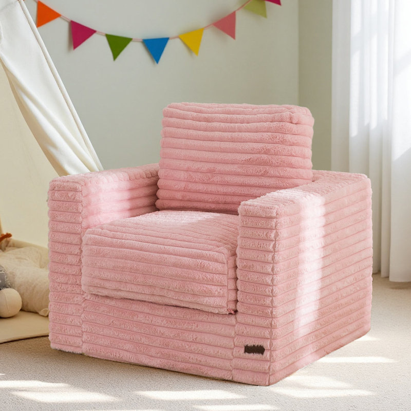 Fauteuil à billes convertible pour enfants, Polyester rose, 13.7*21.6*19.6