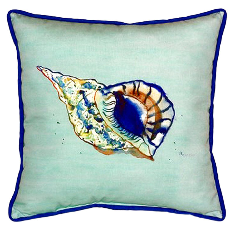 Shell Outdoor Reversible Throw Pillow, Teal, 12" H x 12" W