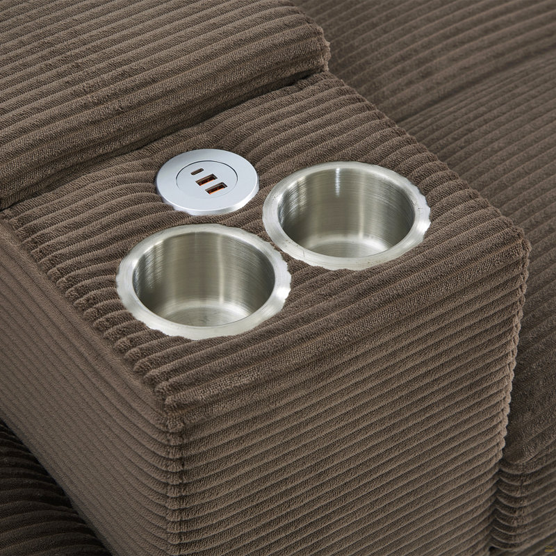 U-Shaped Sofa 116.9" Sectional Sofa Corduroy Upholstered Sofa Couch With Storage Ottomans, Cup Holders And Usb Ports