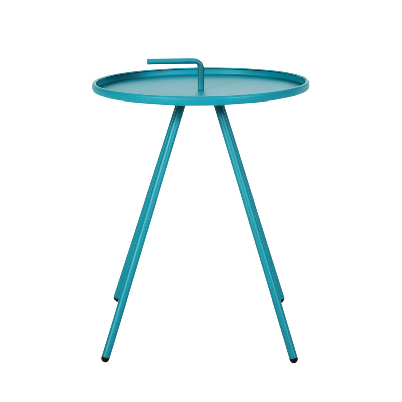 Table d'appoint 20 po x 20 po x 21,54 po, bleu sarcelle, fer et poignée sarcelle