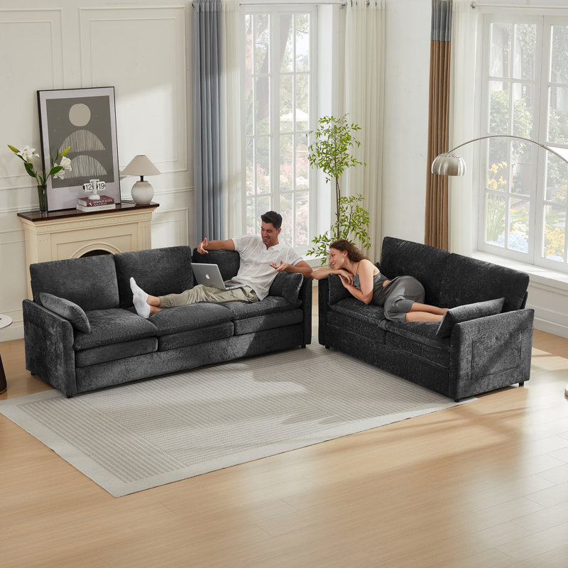  Ensemble de salon 2 pièces avec revêtement moderne, Gris foncé