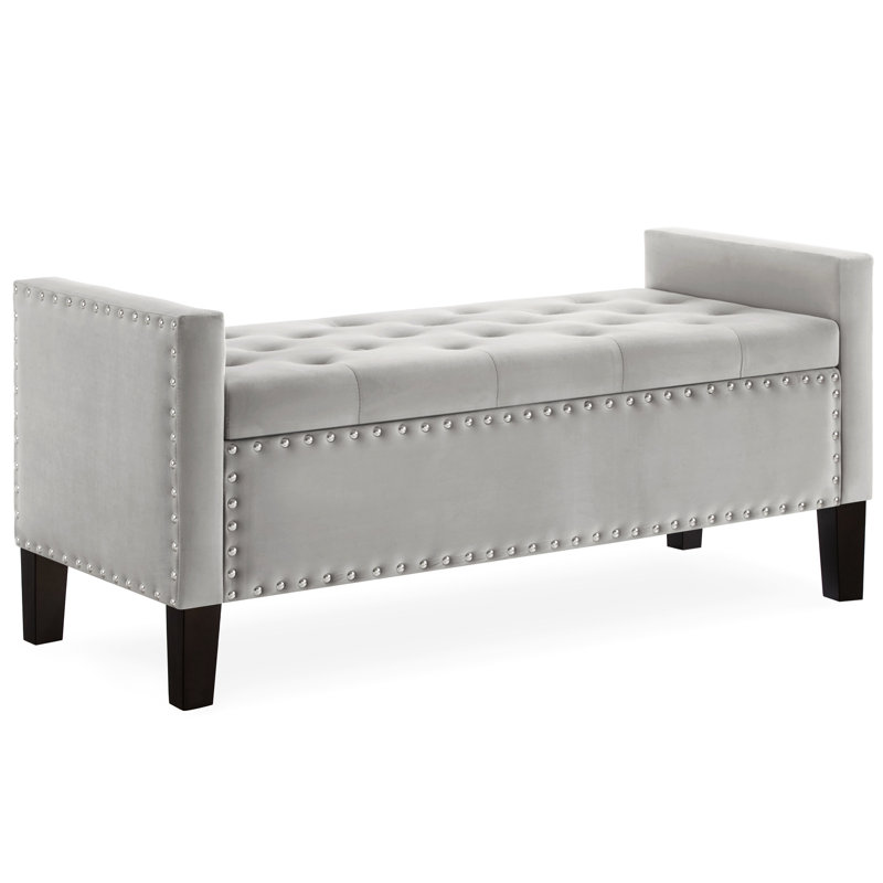 Banc de rangement rembourré en velours Bench-24-1.4, Gris