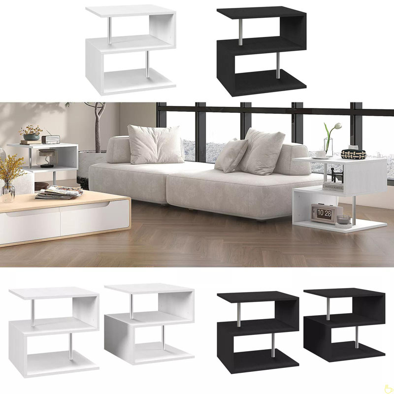 Coffee Table With S-Shaped 3 Tiers Open Storage Shelf Matte Center Sofa Tea Table