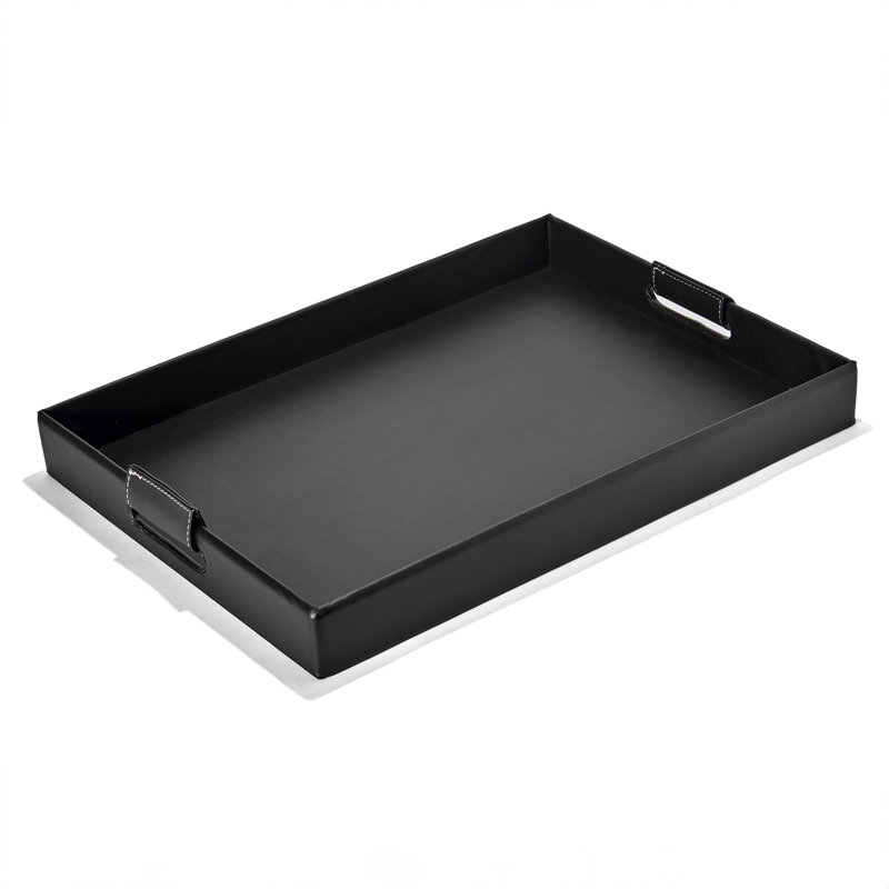 Plateau rectangulaire en similicuir avec poignées, Black