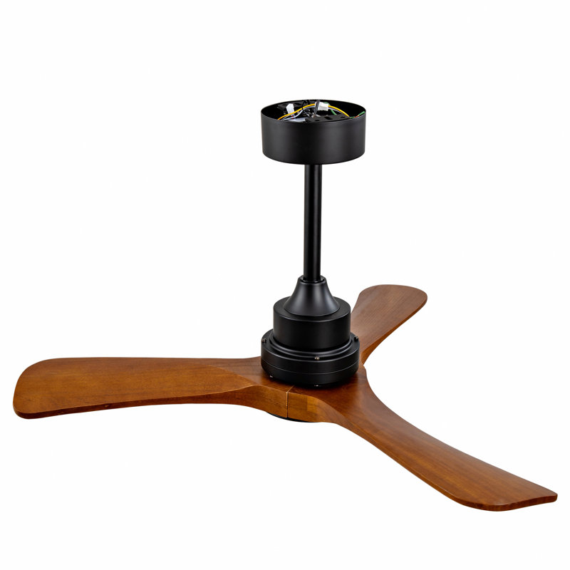 Ceiling Fan Light With 6-Speed Remote Control Black Three-Blade Reversible Wooden Fan Blades Dc Motor Ideal For Bedrooms
