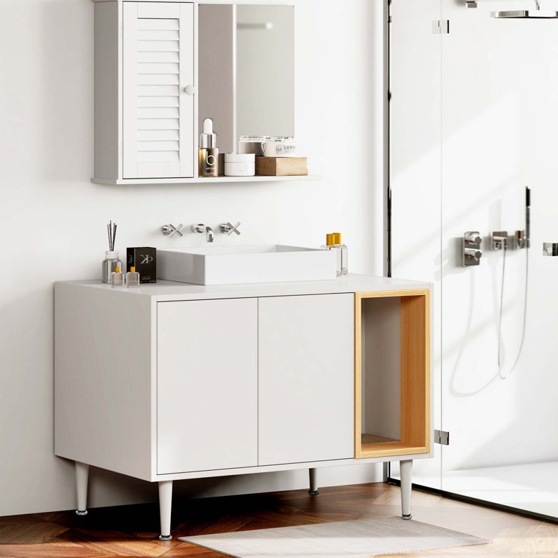 meuble-lavabo de salle de bain avec bac à litière pour chat