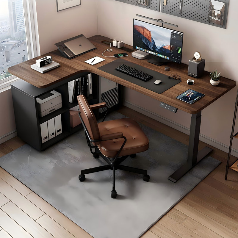 Bureau de coin électrique moderne en L moderne et minimaliste, H 46,85 po x l 55,12 po x P 43,31 po