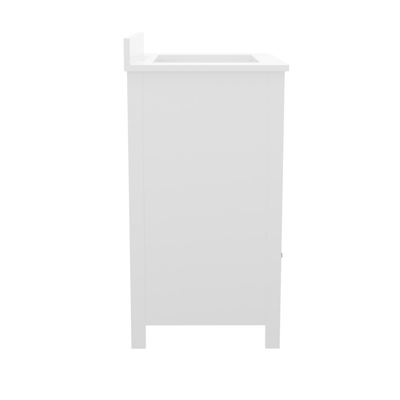 Meuble-lavabo de salle de bain avec lavabo encastré, armoire et tiroir, Nickel, Blanc