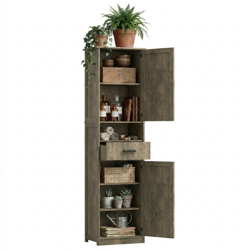Tall Bathroom Storage Cabinet, Narrow Slim Freestanding Floor Cabinet With Adjustable Shelves For Home Office, Bathroom, Living Room, Entryway, Kitchen, Small Spaces