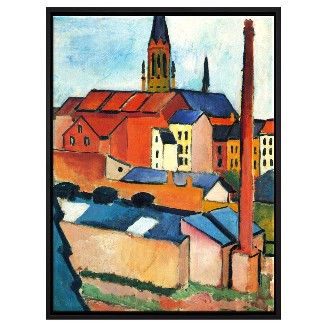 Gerahmtes Leinwandbild Marienkirche with Houses and Chimney von August Macke