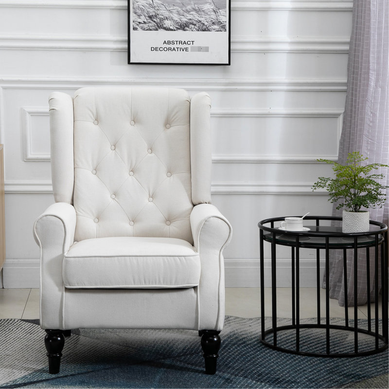 Chaise d'appoint avec siège arrondi, blanc crème, pour une assise assise douce, à haut dossier, avec coussin blanc
