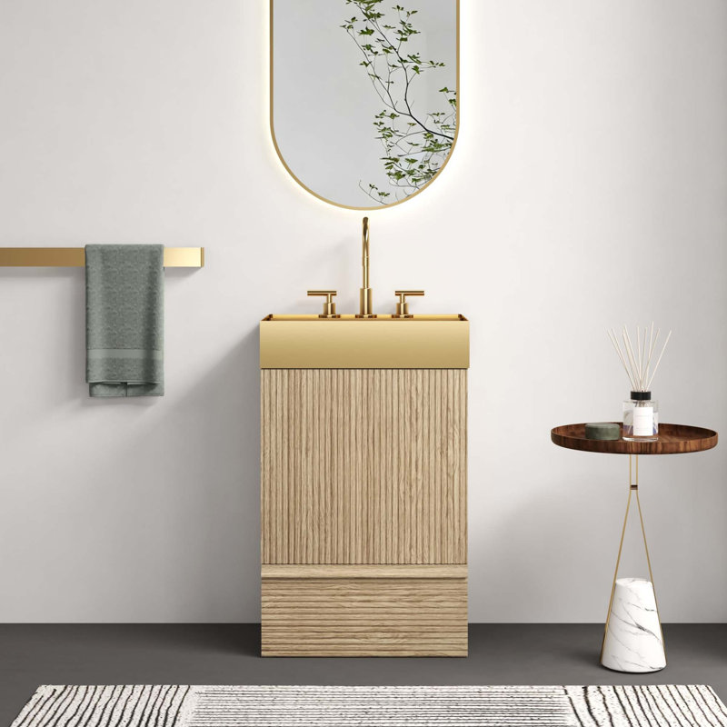 Meuble-lavabo autoportant à rayures Modern Modern, Chêne clair
