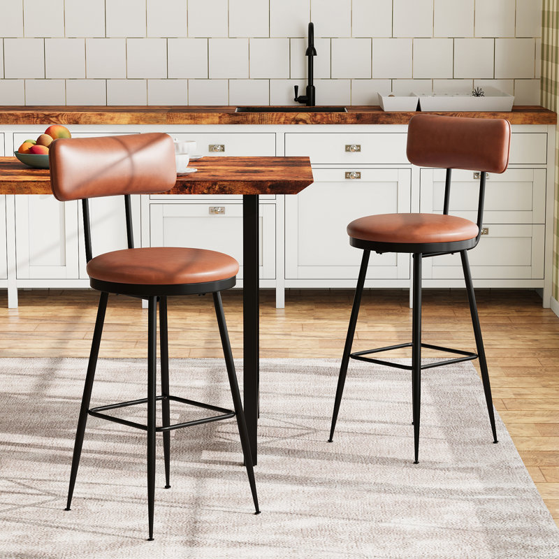 Counter Stool with Metal Frame, Brown, 2