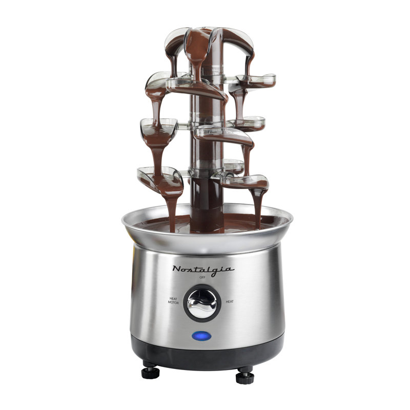 Fontaine à fondue en cascade de 2 lb Nostalgia - Chocolat, sauce barbecue, ranch, fromage nacho, sauce bison