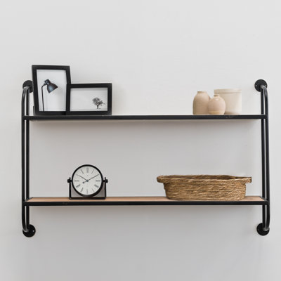 Emery Wood & Metal 2 Tier Wall Shelf