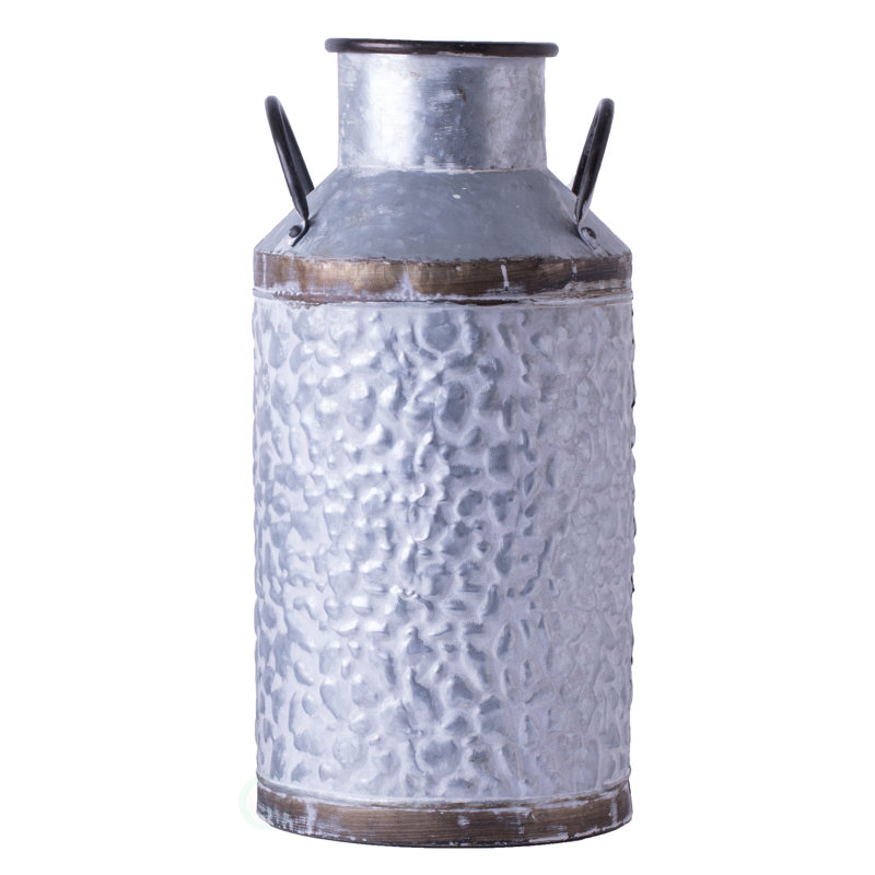 Rustic Farmhouse Style Galvanized Metal Milk Can Decoration – Multi-Purpose Planter or Vase, Large, 18" H x 8.75" W x 6" D
