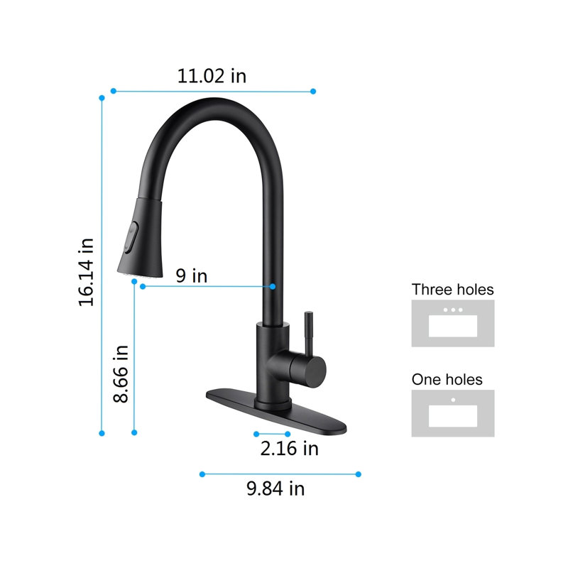 Robinet de cuisine en acier inoxydable noir mat avec bec rétractable, buse haute rotative à 360 ° pour une meilleure fonctionnalité de l'eau, contrôle de la température et du débit à levier unique, surface de corrosion, aération par éclaboussures