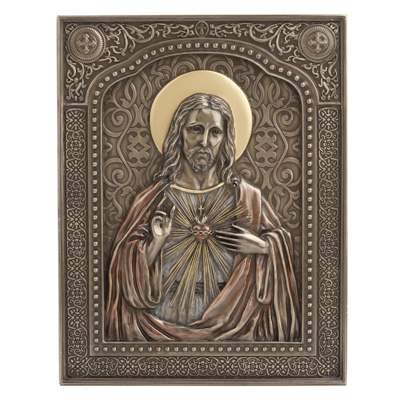 Plaque murale en bronze coulé à froid 7,48 pouces l Le Sacré-Cœur de Jésus