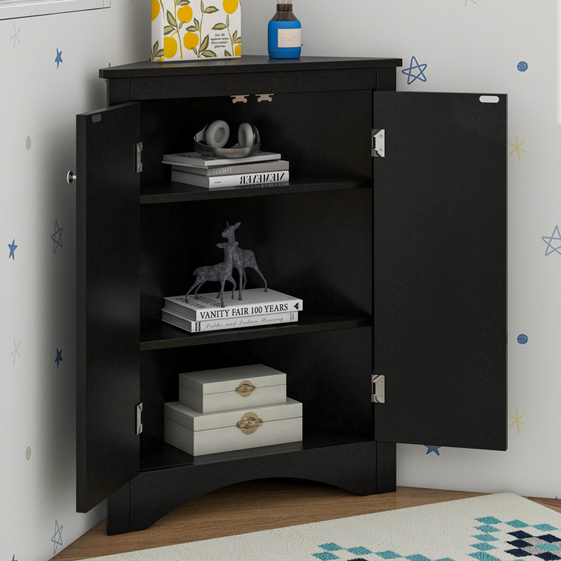 Corner Cabinet With Adjustable Shelves And Doors, Black