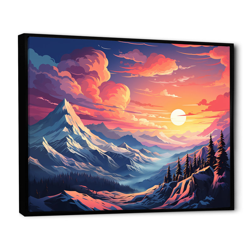 «Space Landscape Mountain Sunset», art mural, H 30 po x l 40 po x P 1,5 po, Cadre flottant noir