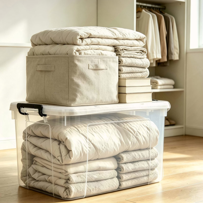Ensemble de 4 bacs de rangement en plastique de 90 pintes (83 L) avec couvercles, transparents et empilables, dotés de fermetures et poignées sécurisées. Boîtes de rangement robustes pour la maison, le bureau et le garage.