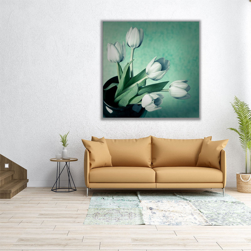 Tulipes dans un vase - reproduction d'art sur toile, H 30 po x l 30 po