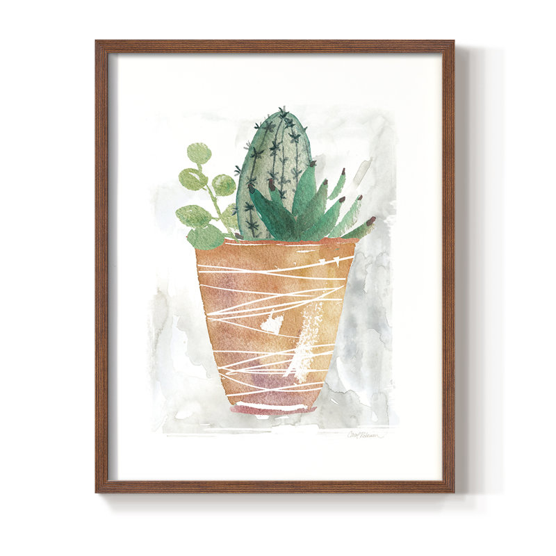 Boho Cactus, reproduction encadrée - bois massif, Noyer, H 11 po x l 9 po