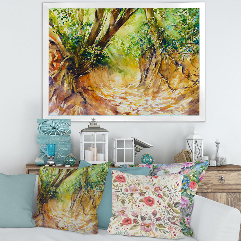 Petite route forestière - peinture sur toile, H 12 po x l 20 po x P 1,5 po, Toile blanche encadrée
