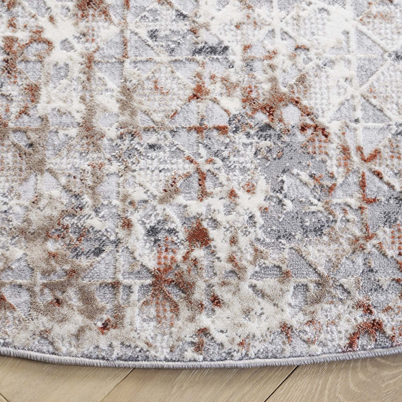 Tapis rouille / gris Vogue 154, Rond 6 pi 7 po
