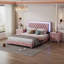 Ensemble de chambre à coucher 3 pièces, grand lit plateforme tapissier avec lumières et deux tables de chevet, design moderne avec support robuste et attrait élégant-726314059