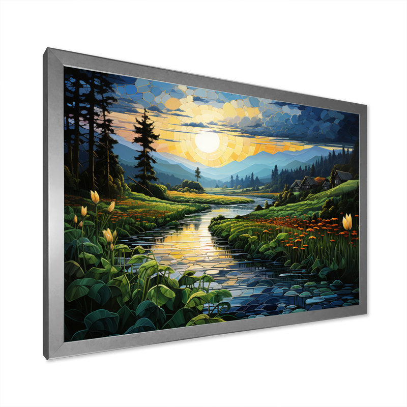 «Countryside Emerald Lake Patchwork», reproduction sur toile, Cadre photo argenté, H 34 po x l 44 po x P 1,5 po