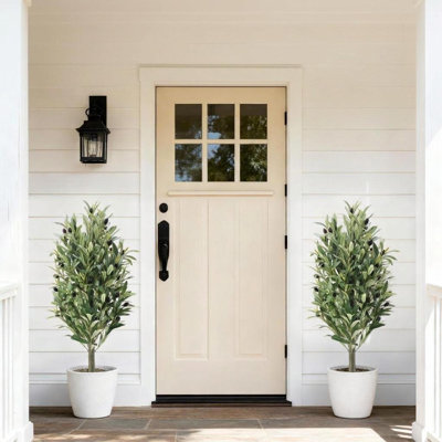 Set of 2 Realistic Artificial Olive Trees – 3FT (90CM) Faux Black Shrubs – UV Resistant Decorative Plants with Ground Spikes – Indoor Outdoor Home, Patio, Porch, or Garden Décor