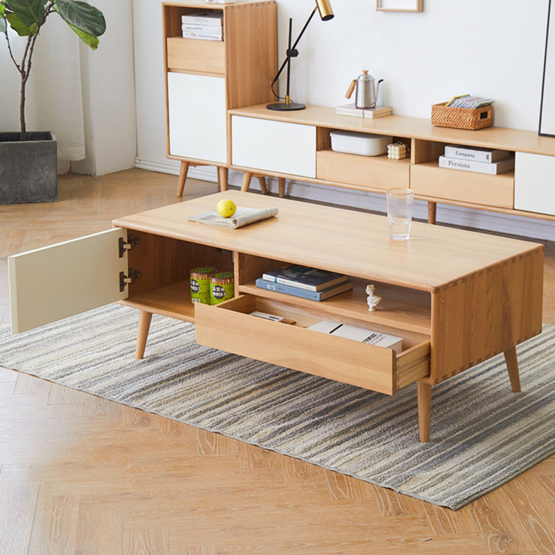Table basse en bois de frêne massif, H 17,7 po x L 47,2 po x l 22 po, Burlywood