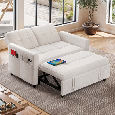  Canapé-lit inclinable convertible 3-en-1 de 54 po de largeur avec prises de courant