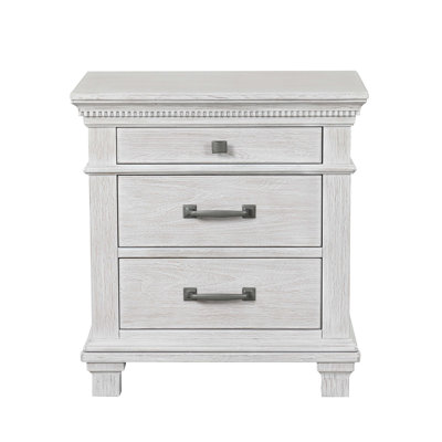 Transitional Style 1pc Nightstand Metal Handles Dental Molding Weathered Gray Finish Bedroom Furniture