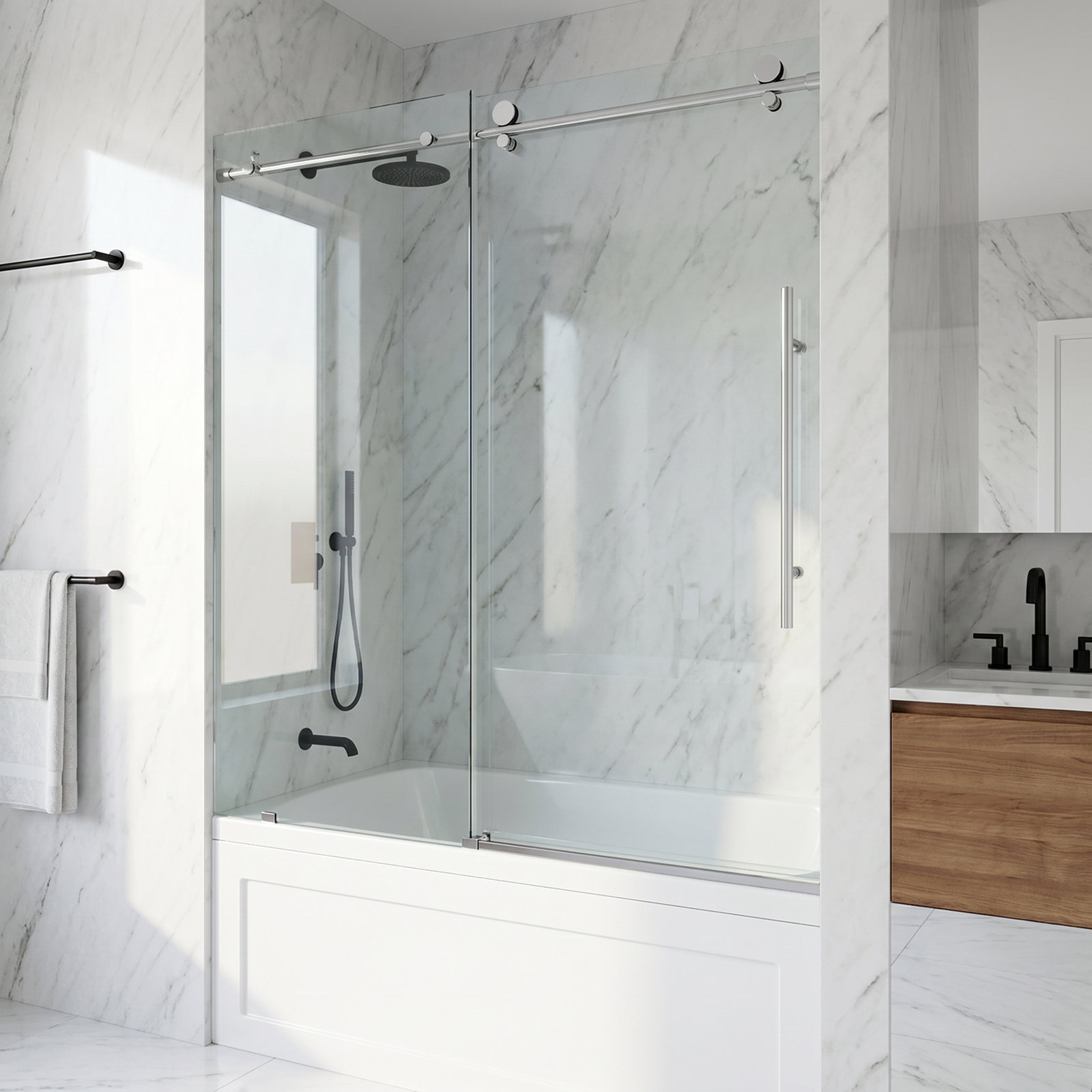 Elan E-Class Frameless Sliding Tub Door, Chrome