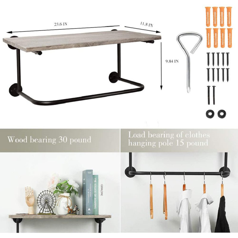 Bracket Shelf with Towel Bar, Grey