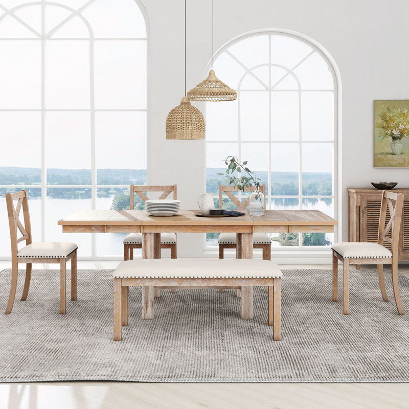 6-Piece Extendable Dining Table with Footrest
