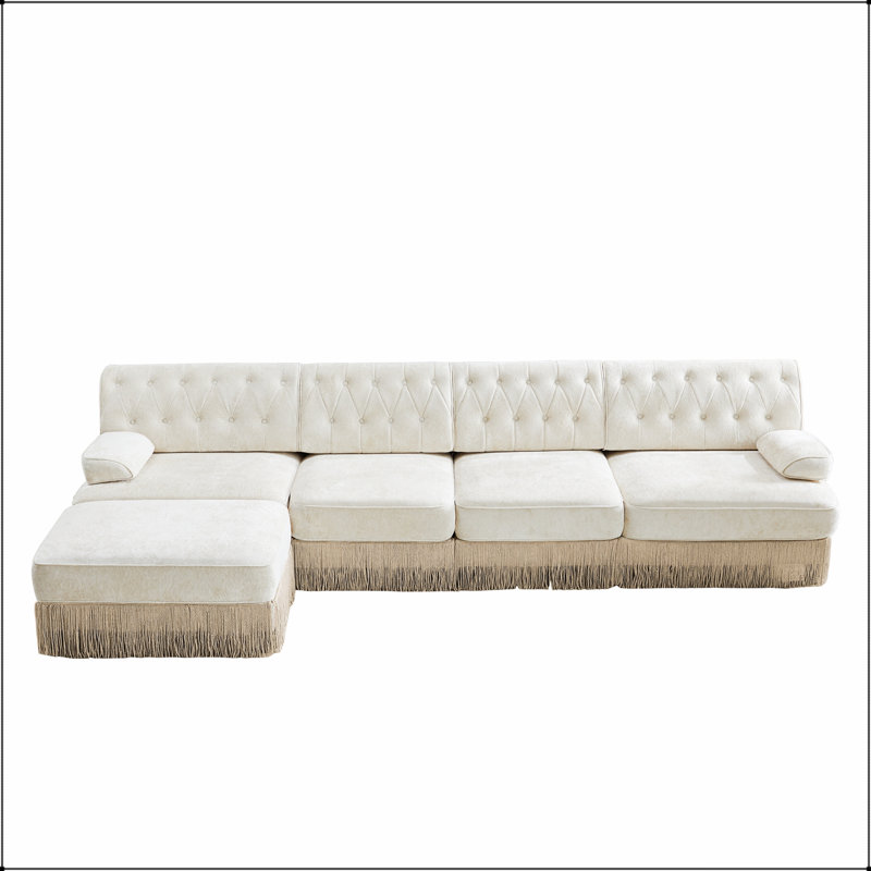 135.6 " Velvet L-Shaped Sectional with Ottoman