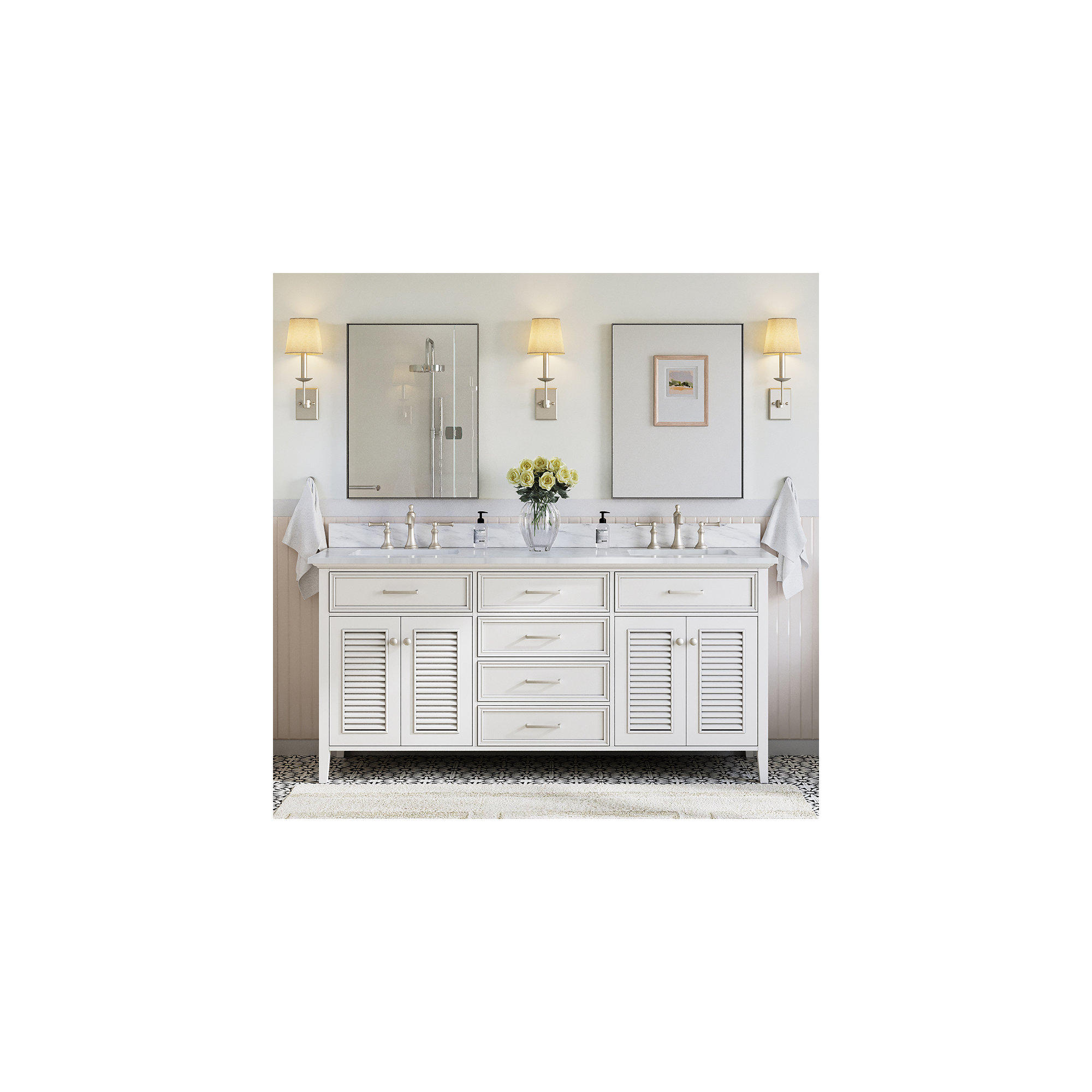 73'' Double Bathroom Vanity, Rectangular, 73", White