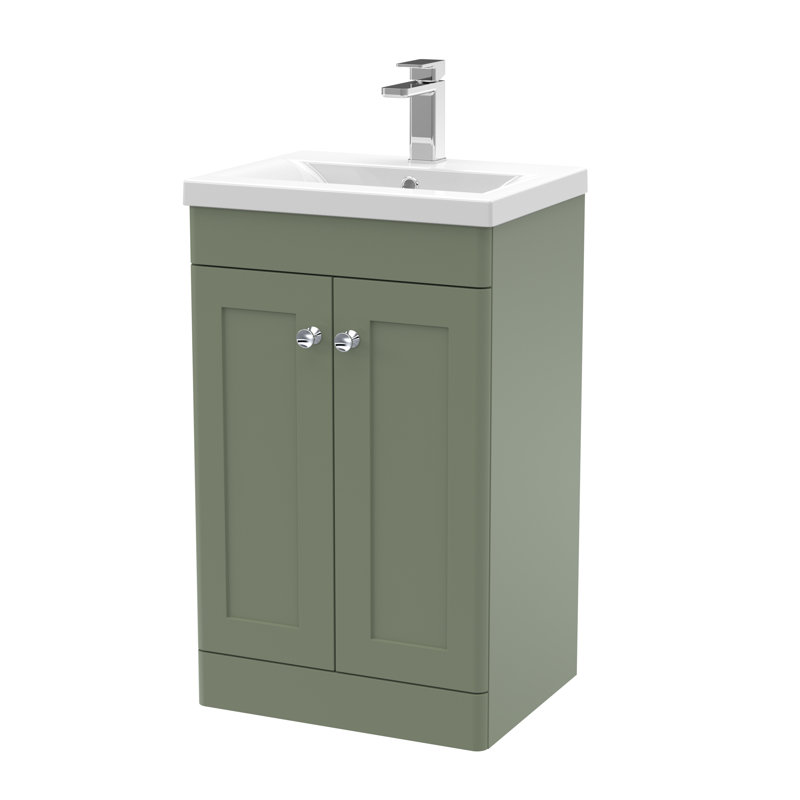 Classique 500mm Free-standing Single Bathroom Vanity with Vitreous China Vanity Top, Satin Green