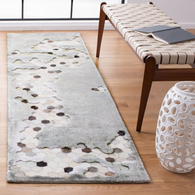 Tapis gris en viscose / cuir / coton touffeté à la main Jarrell