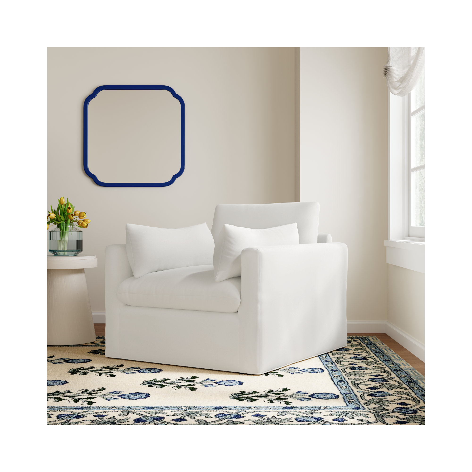Luna Slipcovered Chair and a Half, Bayou Off White Canvas