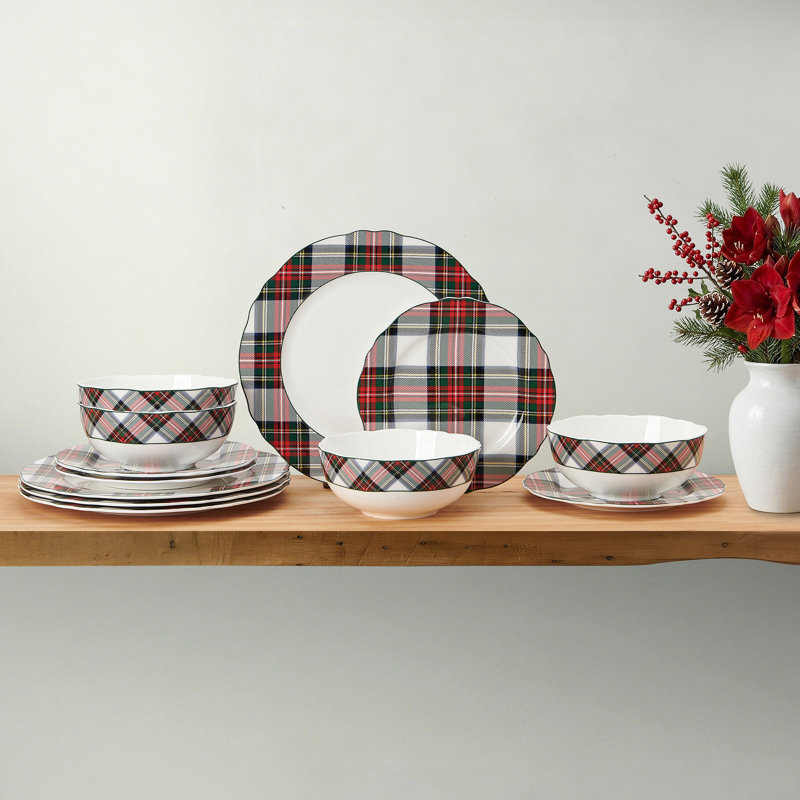 Service de table 12 pièces Mikasa Tartan Scallop, service pour 4